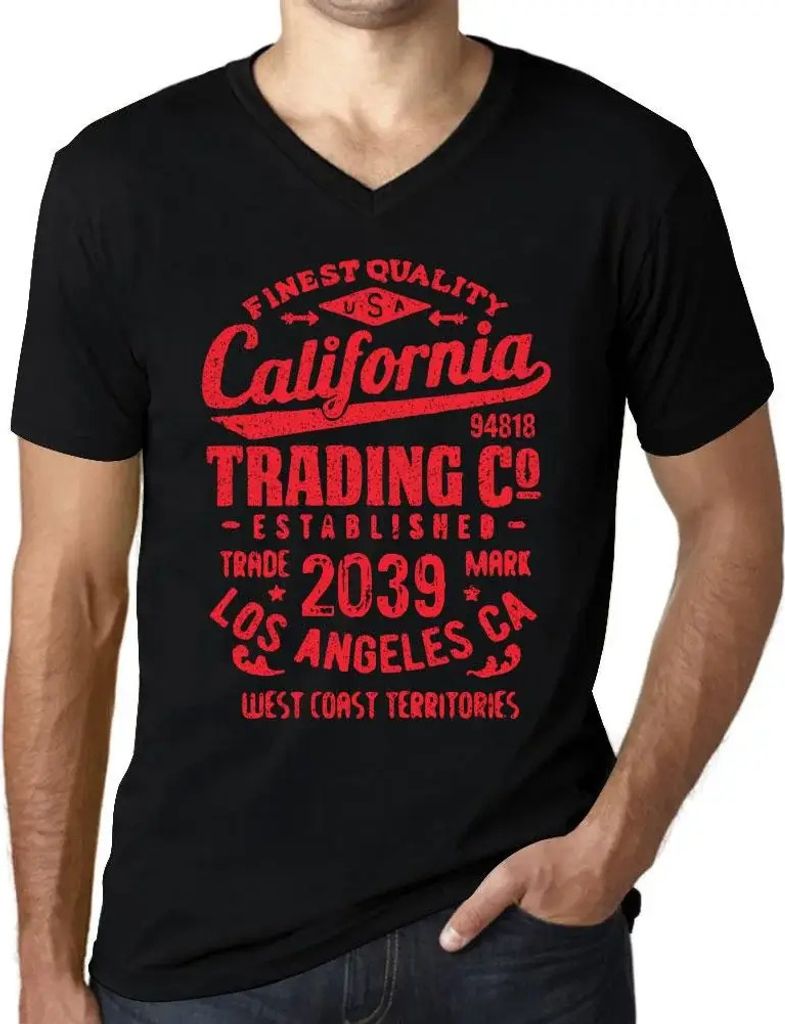 Herren Grafik T-Shirt V-Ausschnitt Handel in Kalifornien seit 2039 – California Trading Since 2039 – Öko-Verantwortlich Vintage Jahrgang Kurzarm