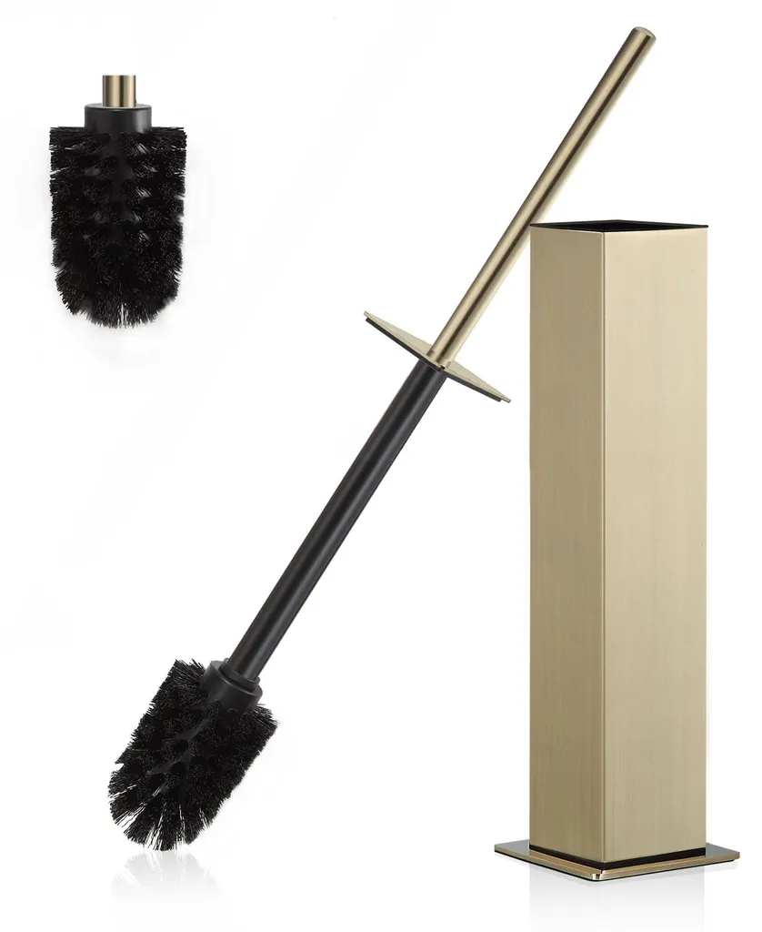 Brosse de toilettes sur pied en acier inox or brossé anti-gouttes 75cm