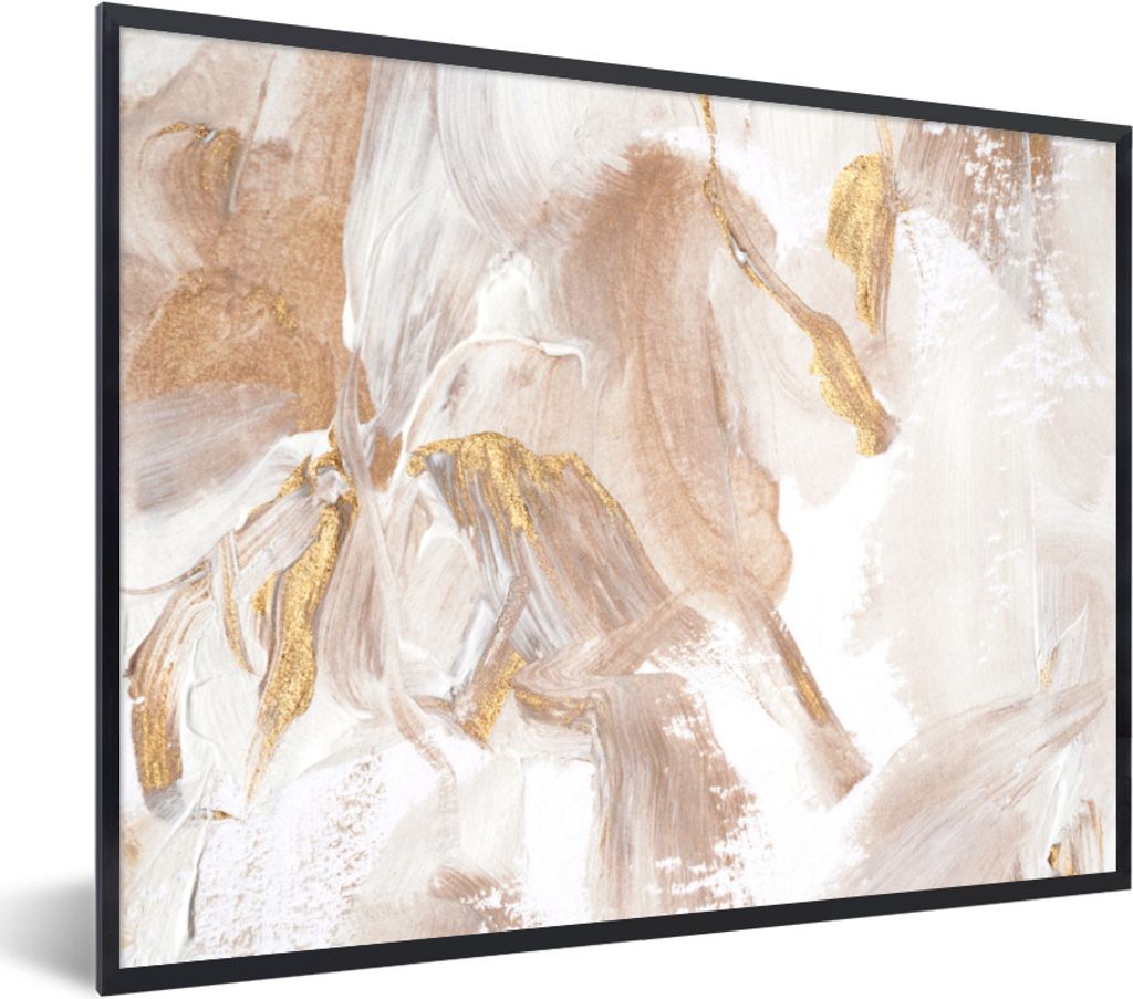 MuchoWow Gerahmtes Poster Farbe - Gold - Chic 80x60 cm - Poster mit Schwarzem Bilderrahmen Wandposter Rahmen Foto Bilder - Schwarzem - Mit Gestell