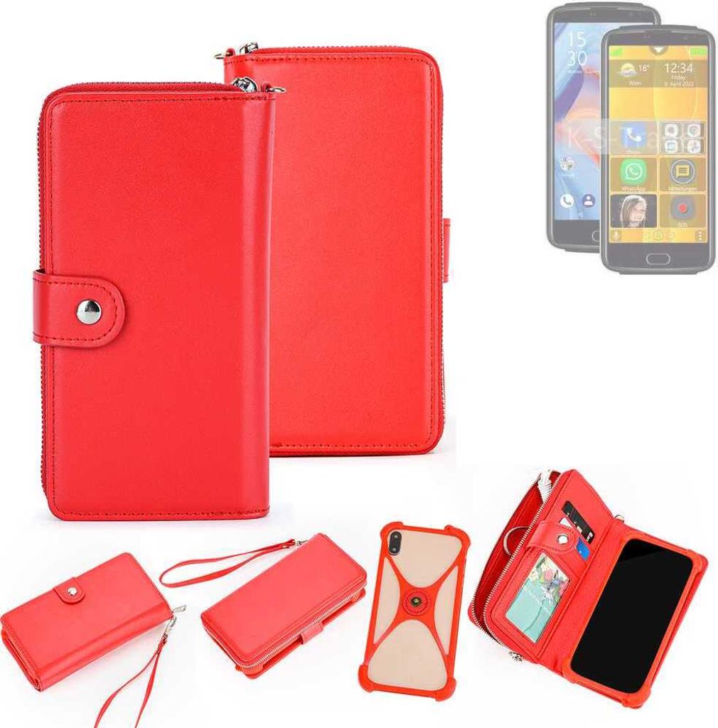 K-S-Trade 2in1 Schutzhülle Portemonnee Handyhülle mit Bumper kompatibel mit Bea-fon M7 premium Hülle Case Etui Geldbörse Smartphone rot (1x)