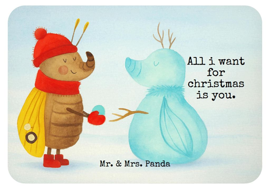 Mr. & Mrs. Panda Kühlschrankmagnet Nachtfalter Schneemann Design - Weiß - Geschenk, haftmagnet, Winter, zettelhalter, Weihnachten, Weihnachtsgru...