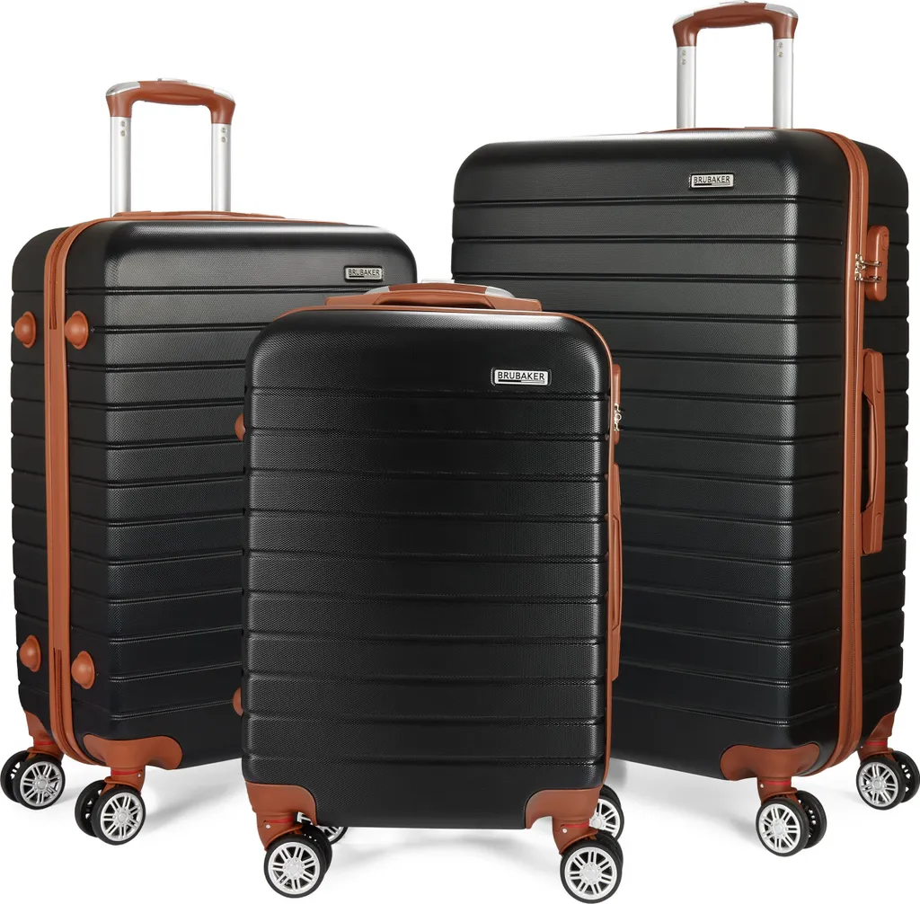 Set di valigie BRUBAKER Paris - Set di valigie a guscio rigido da 3 pezzi con bagaglio a mano - trolley con chiusura a combinazione e 4 ruote, nero e marrone chiaro
