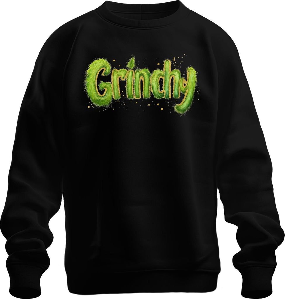Grinchy Weihnachtsgeschenk Grinch lustig grün Flauschoptik Retro Uni Sweatshirt Pullover, Schwarz, XXL