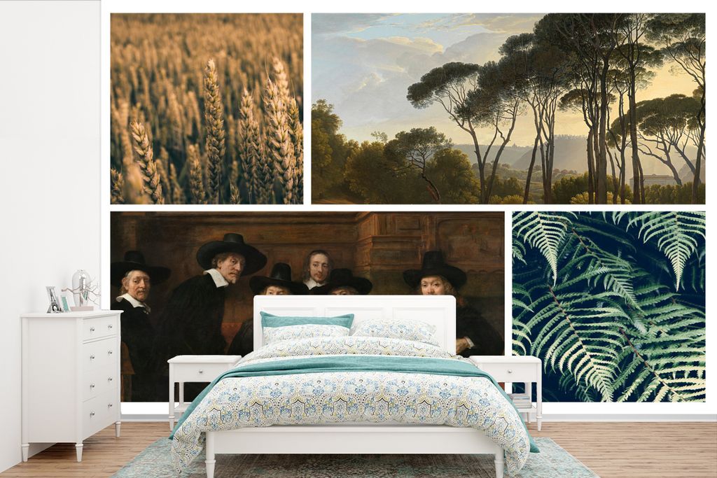 MuchoWow Fototapete für Wohnzimmer oder Schlafzimmer Wandtapete Vinyl Motivtapete Collage - Rembrandt - Pflanzen - 390x260 cm - Papiertapete