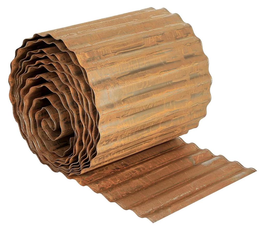 Metall-Gartenkante aus Wellblech - Rasenkante/Beetumrandung - Flexibel - Leicht zu montieren - 25 cm hoch, 6 m lang - Rostfarben