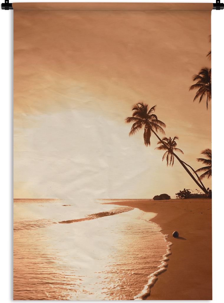 MuchoWow Wandteppich Wandbehang Sonnenuntergang - Tropisch - Palme - Strand - Meer 60x90 cm Tapisserie Dekoration Wandtuch - Foto-Teppich - Abwas...
