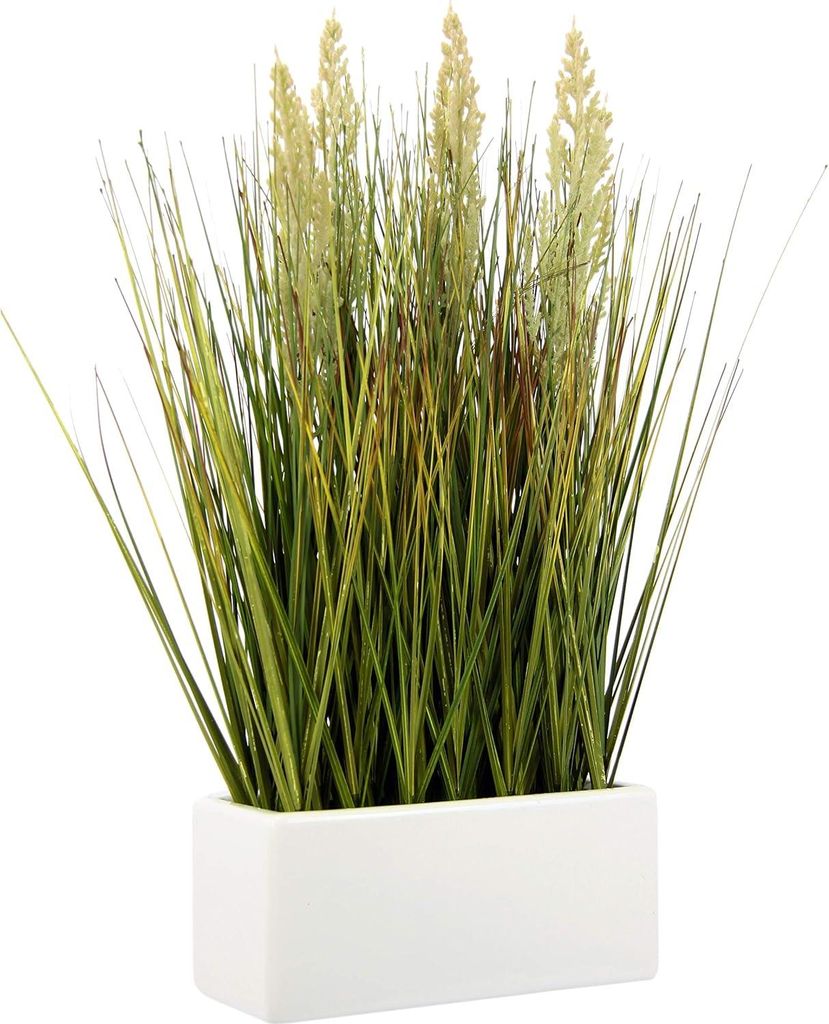 Kunstgras in Schale aus Keramik - grünes Pflanzen dekoratives Gras - Ziergras Natur - 45 x 23 x 13 cm