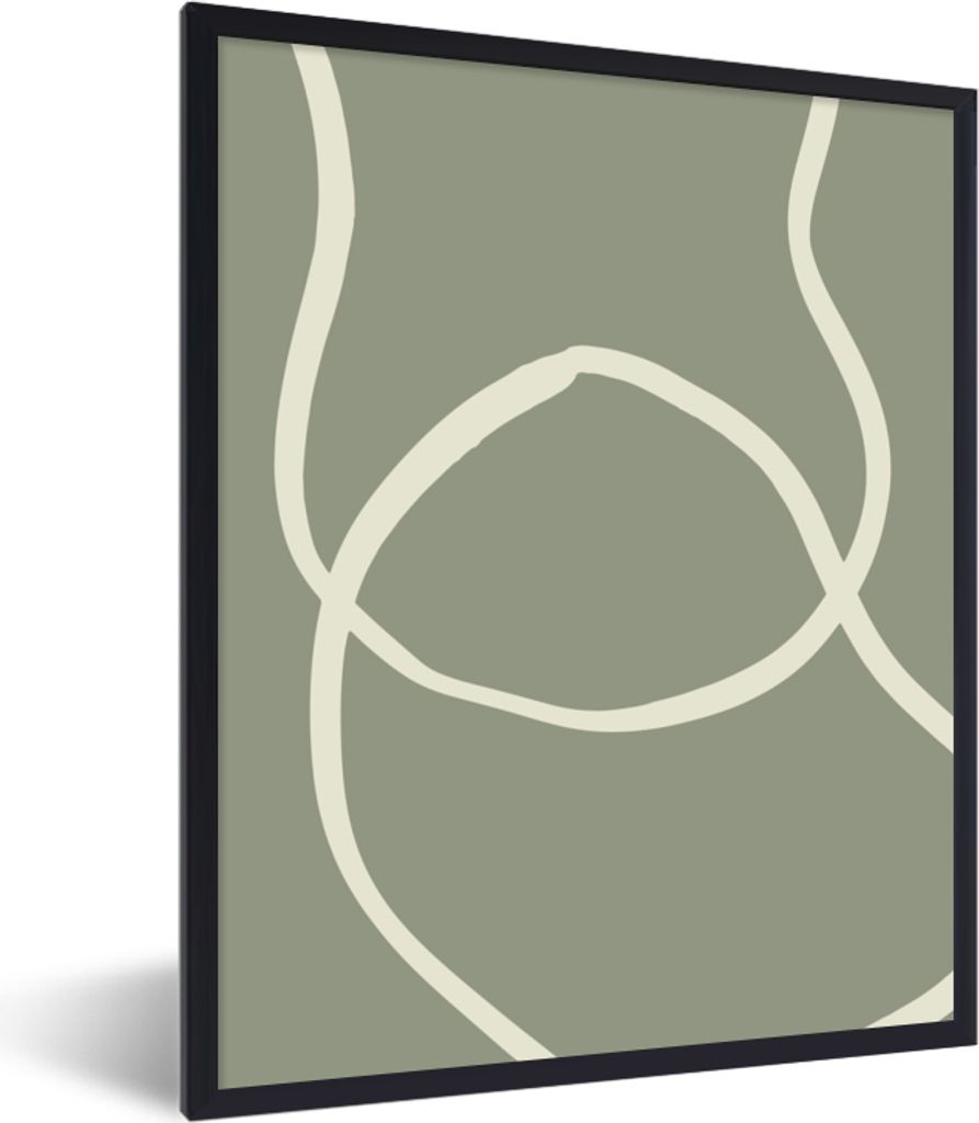 MuchoWow Gerahmtes Poster Linien - Figuren - Abstrakt - Grün 60x80 cm - Poster mit Schwarzem Bilderrahmen Wandposter Rahmen Foto Bilder - Premiu...