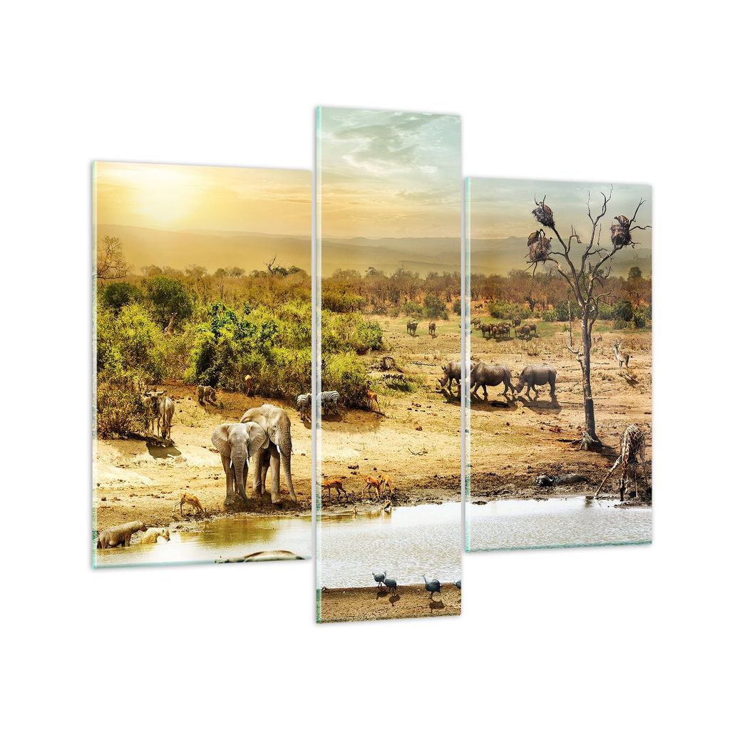 Bilder auf glas - Safari Tiere - 95x80cm - Glasbilder - Wandbilder - Bilder - Kunstdruck - zum Aufhängen bereit - Wanddekoration aus Glas - Glas B...