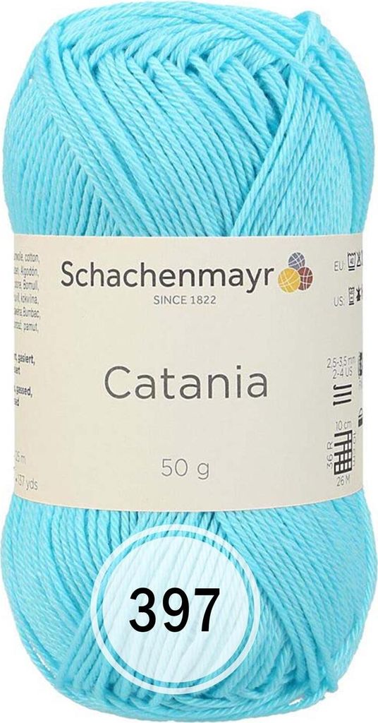 A ball of turquoise yarn with a label.
