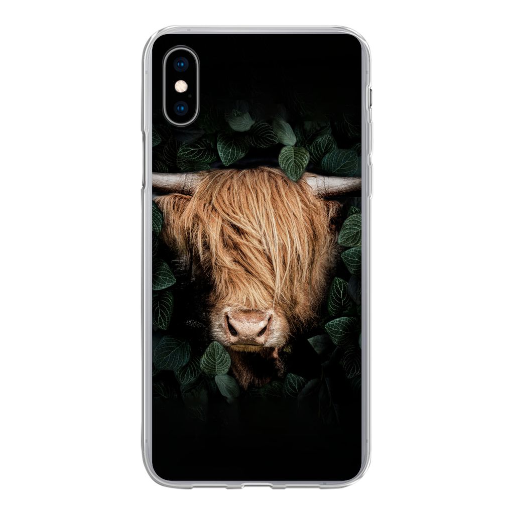 MuchoWow Handyhülle Schutzhülle Hülle für iPhone Xs Schottische Highlander - Tier - Flora Silikon Softcase Handy Hülle - Handytasche