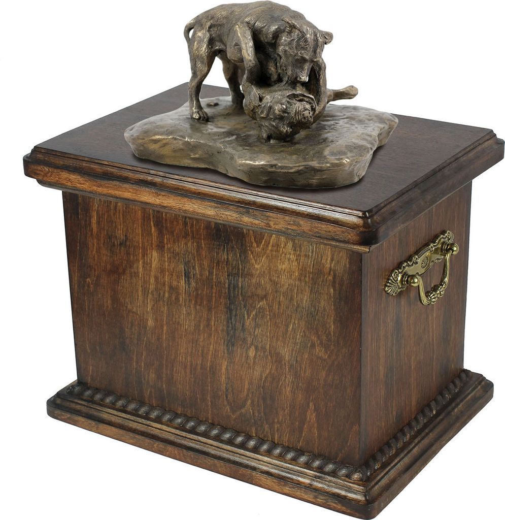 Kampf Pit Bull eine Urne für die Asche des Hundes, eine Urne mit einer Statue, eine elegante Urne im klassischen Stil der Marke Art-Dog
