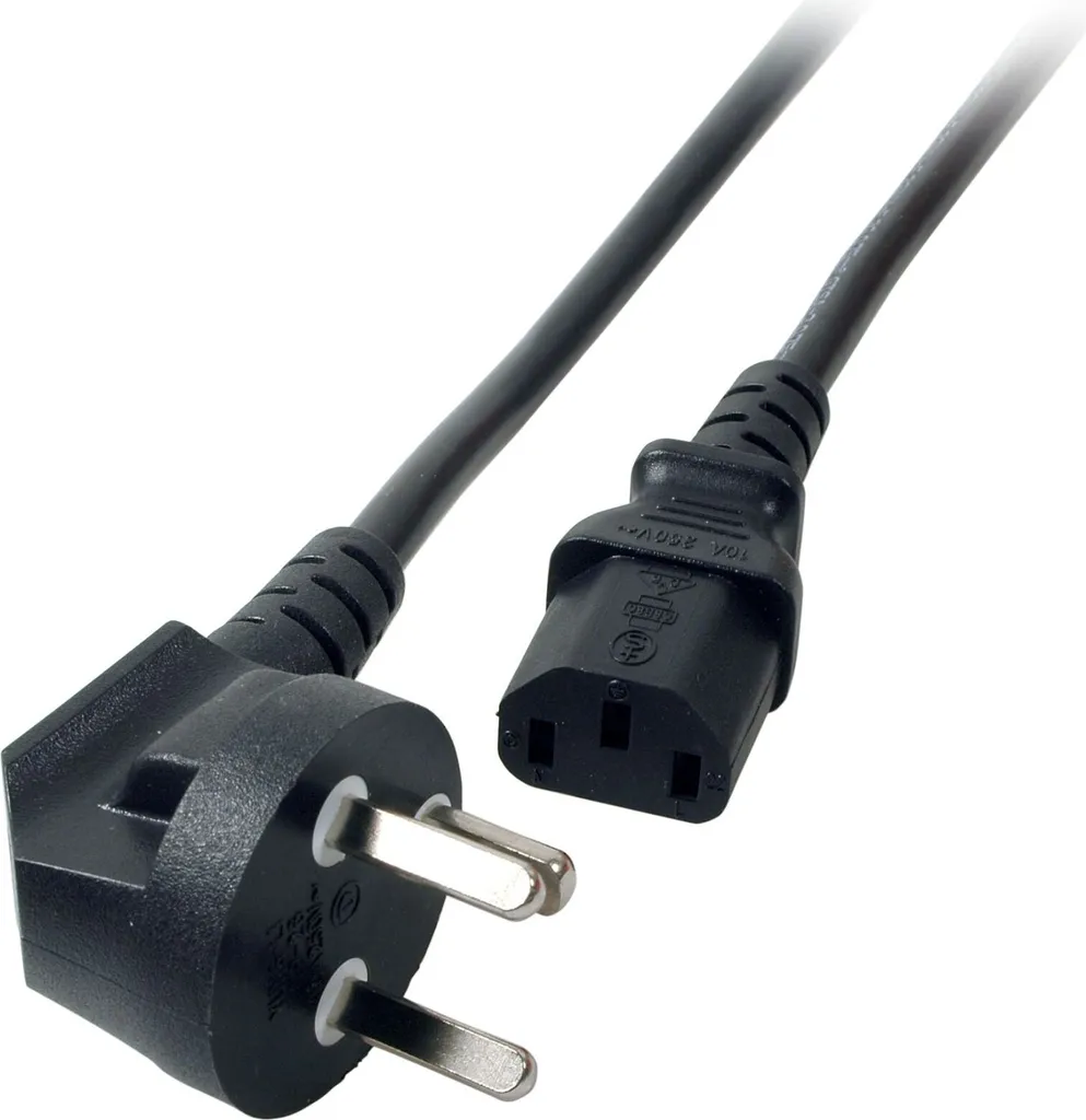 Câble Secteur C13 Noir 1.8m - Section 3x0.75mm² avec Fiche Danoise 90°