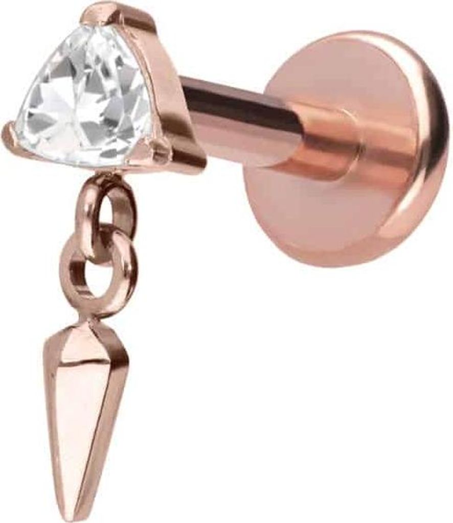 Ohrpiercing, Nasenpiercing Titan Labret mit Push Fit KRISTALLDREIECK + SPITZE RoséGold Stablänge: 7mm | Stabstärke: 1,2mm