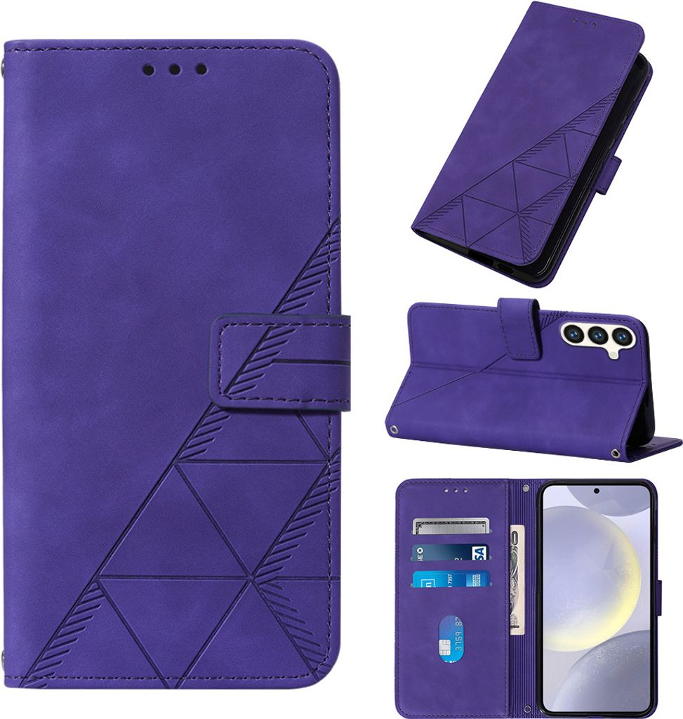 Galaxy S24 Hülle, Schlank Prägung Leder Kartenfächer Schutzhülle mit Ständer für Samsung Galaxy S24 Lila