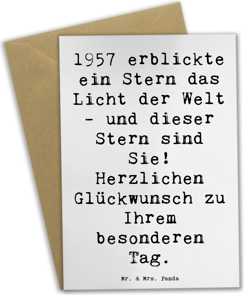 Mr. & Mrs. Panda spruchkarte Spruch 1957 Geburtstag Stern - Weiß - Geschenk, Grußkarte, Beileidskarte, Jahrgangsfeier, weihnachtskarten, des Jahr...