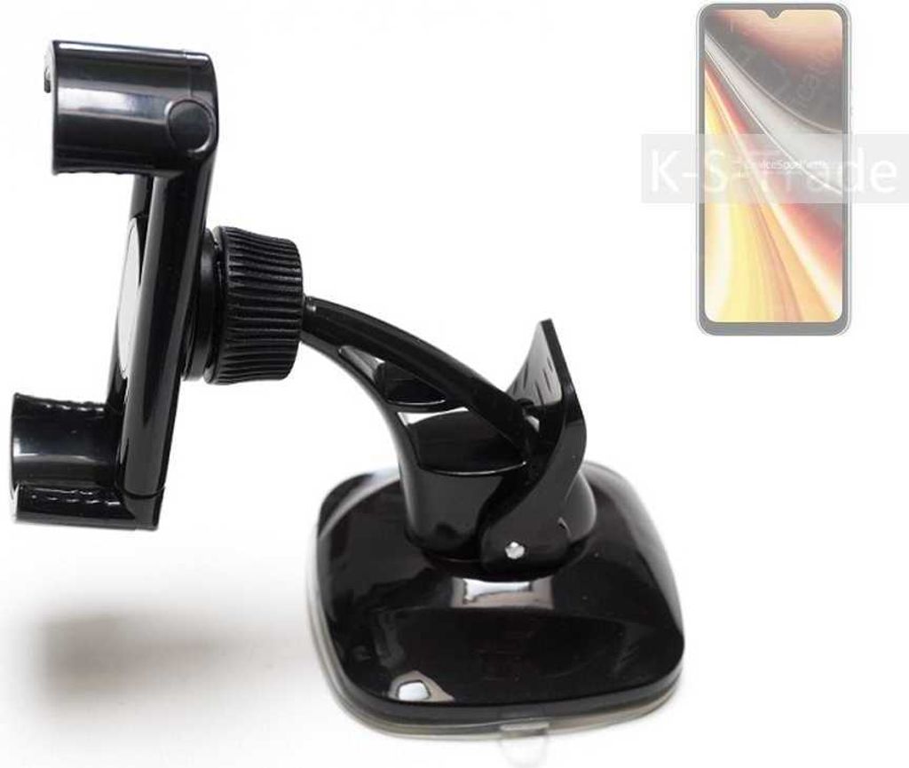 K-S-Trade kompakte Handy-Halterung Windschutzscheibe kompatibel mit UMIDIGI Power 7 Max Armaturenbrett schwarz Autohalterung KFZ Halter