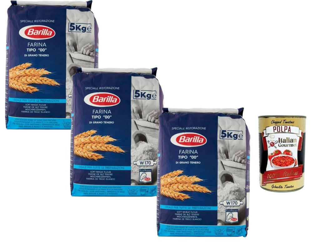 Barilla Farina Tipo 00 Weichweizenmehl W170 3x5kg – Profi-Pizzamehl für Pizza, Brot & Focaccia Großpackung Gastro + Italian Gourmet polpa