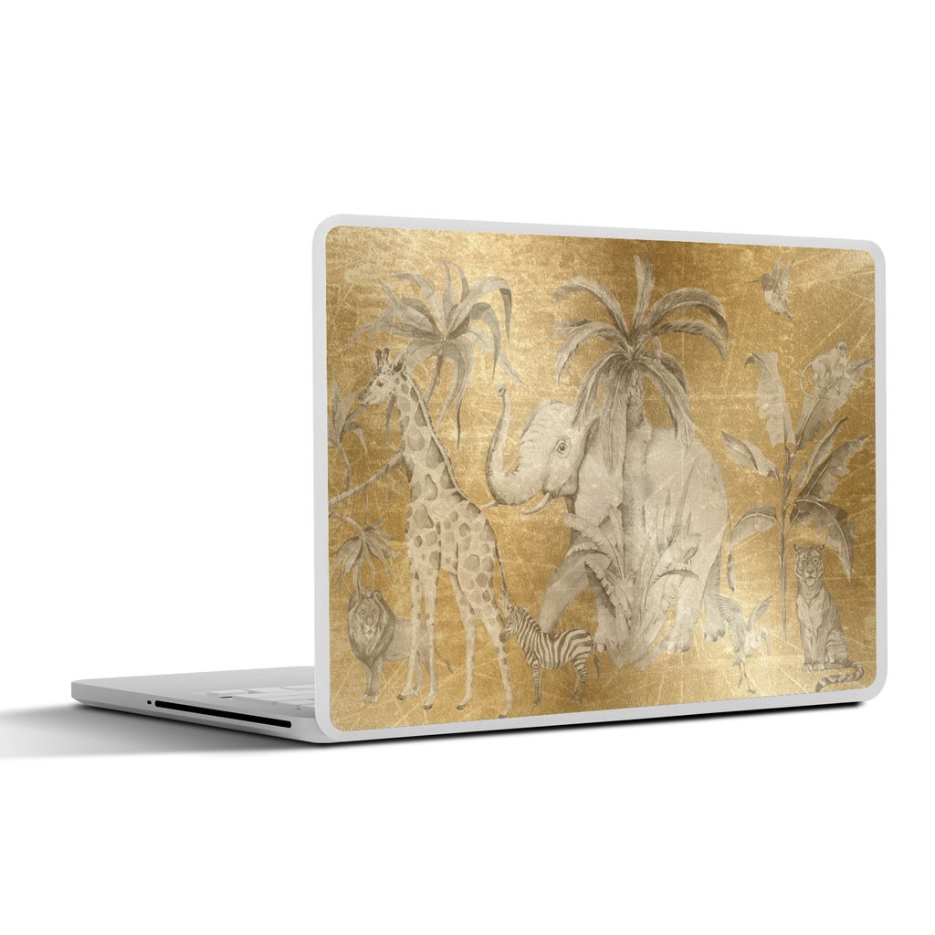 MuchoWow Laptop Aufkleber Sticker Cover Dschungel - Kinder - Gold - Tiere 32.5x23.5 cm - Sticker für Laptop - Selbstklebend