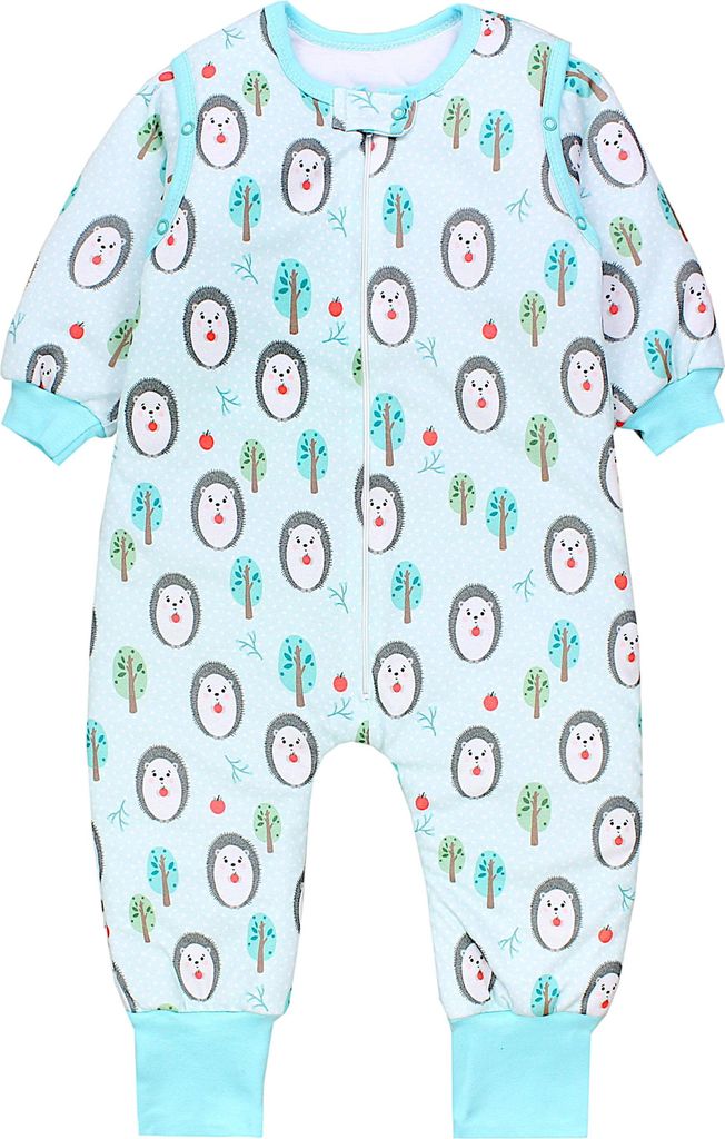TupTam Baby Schlafsack mit Füßen und Ärmeln – Ganzjahres Schlafsack Baby 2.5 TOG, , Farbe: Igel / Grau / Mint / Grün, Größe: 92-98