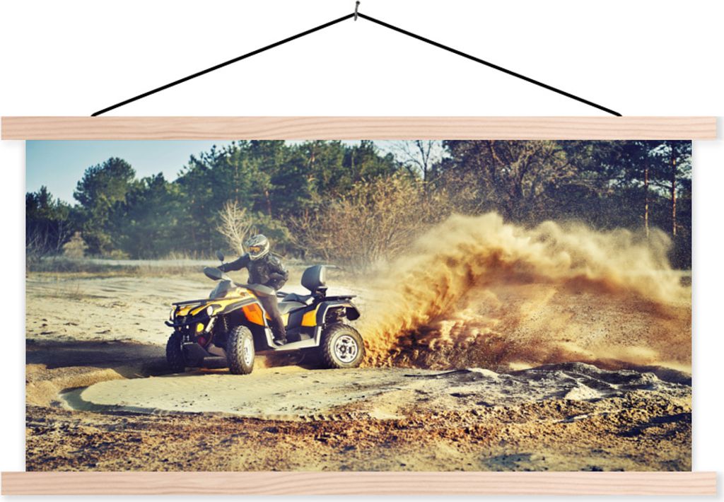 MuchoWow Textilposter Quad - Rennen - Sand 60x30 cm mit holzfarbenen Rahmen - Dekoration