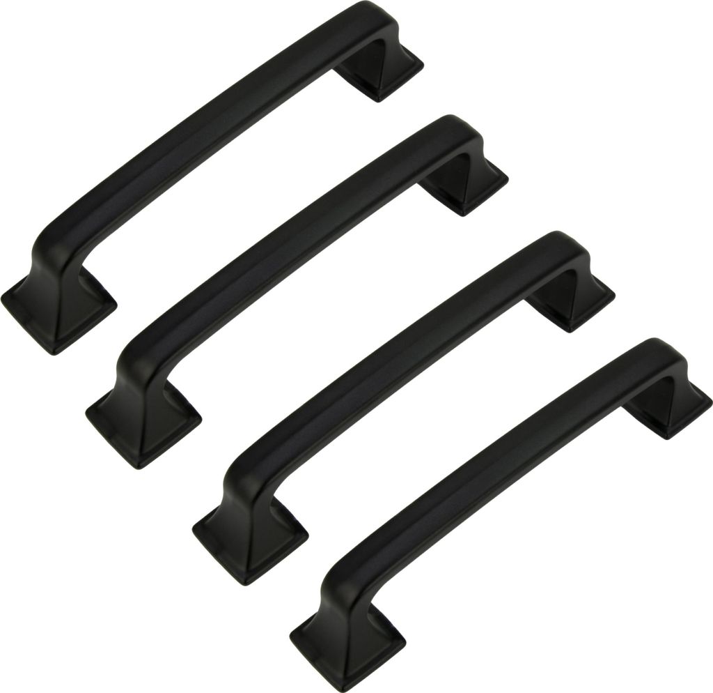 4er Set schwarzer Möbelgriff aus Aluminium, 96 mm, mattschwarz, klassischer Stil, ideal für Küchenmöbel und Kommoden, inklusive Montagezubehör