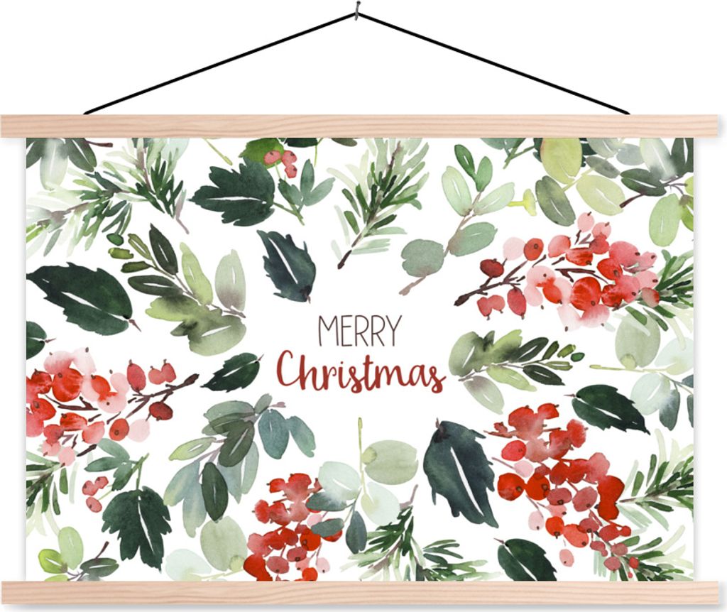 MuchoWow Textilposter Weihnachten - Zitat - Aquarell 120x80 cm mit holzfarbenen Rahmen - Aufhängeset