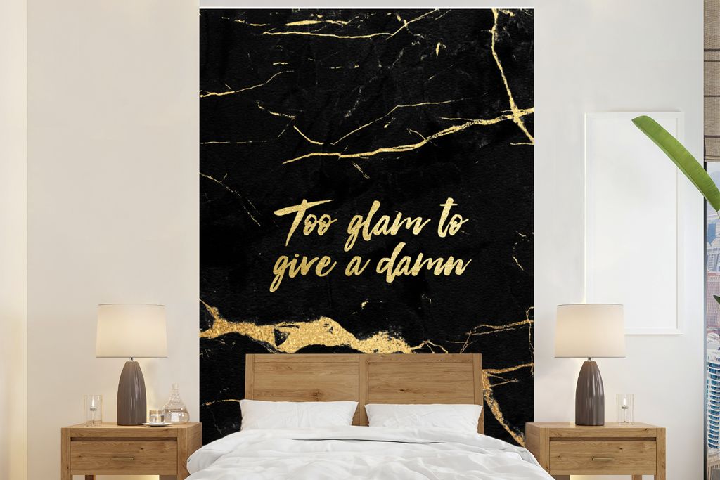 MuchoWow Fototapete für Wohnzimmer oder Schlafzimmer Wandtapete Vinyl Motivtapete Zitate - Gold - Schwarz - Marmor - 180x280 cm - Wallpaper