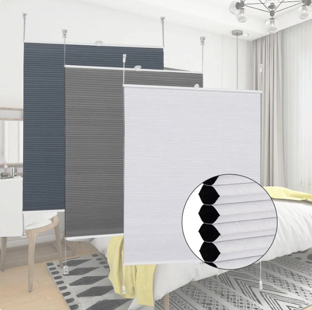 Store plissé gris sans perçage 65x130cm isolation thermique alvéolaire