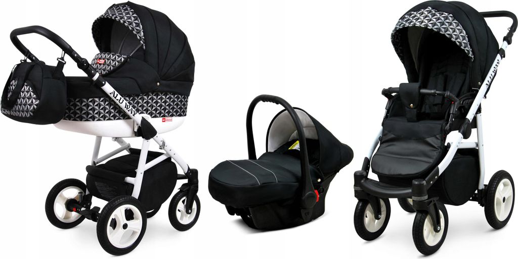 BabyLux Alu Way | 3in1 Kinderwagen Set | Optical Black | Kombikinderwagen | Kinderwagenset | Bu