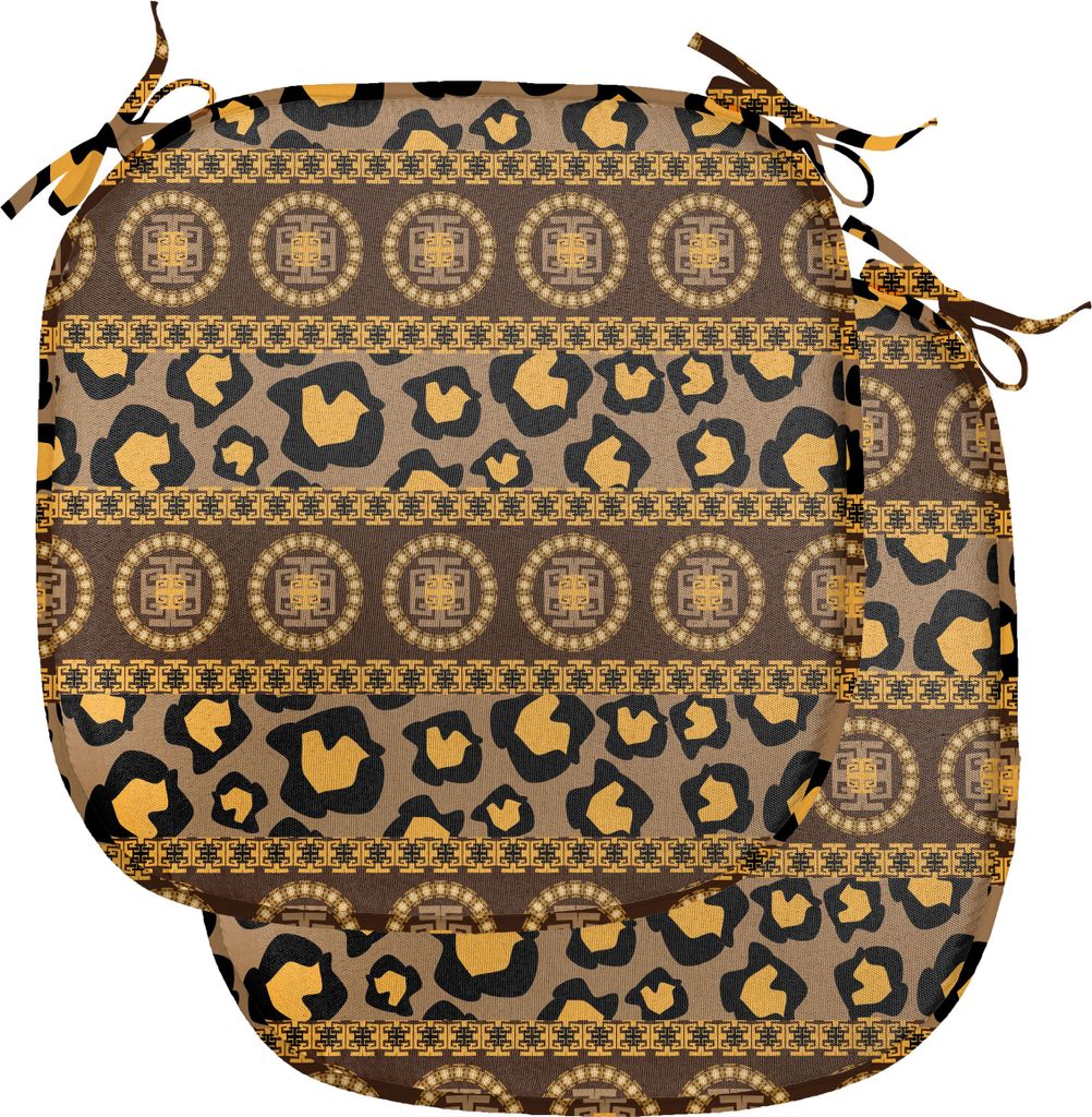 ABAKUHAUS afrikanisch Polster für Esszimmerstühle, Leopard-Haut-Verzierungen, Dekoratives wasserfestes Kissen mit Riemen für Küchensitze, 40 cm...