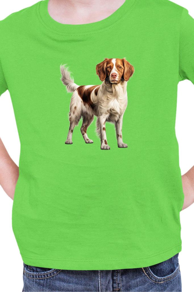 Kinder T-Shirt Dogs Breeds Brittany Dog Breed 007, 7-8 Jahr - 128 / Lime