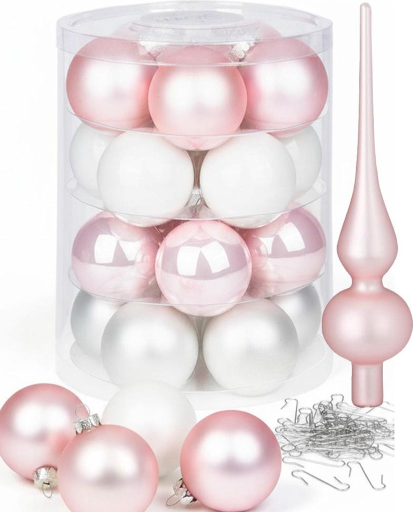 Weihnachtskugeln 20 Kugeln mit Spitze Noble Rose