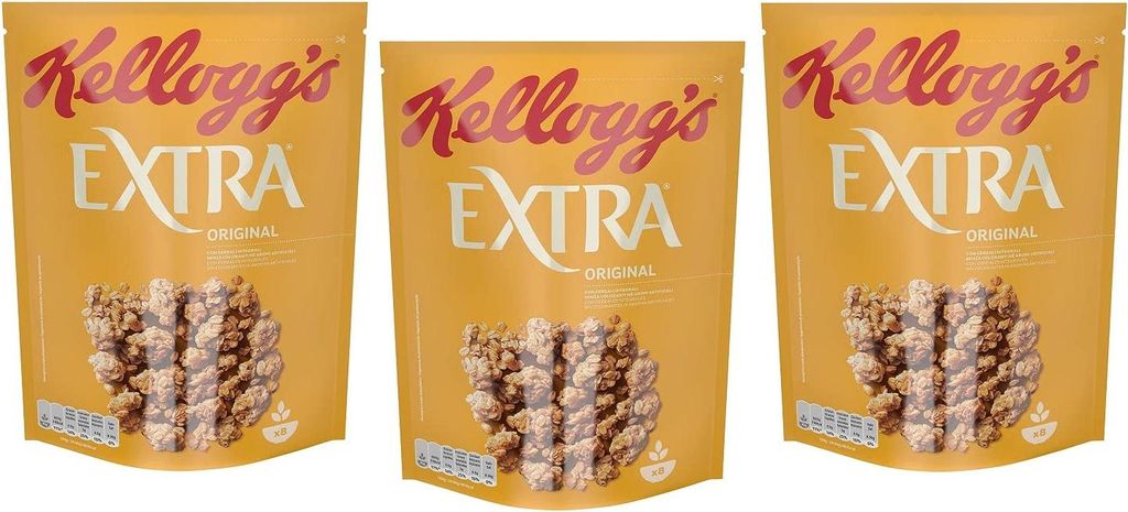 3x Kellogg's Extra Original Knusprige Haferflocken 100% Vollkorn 375g-Packung