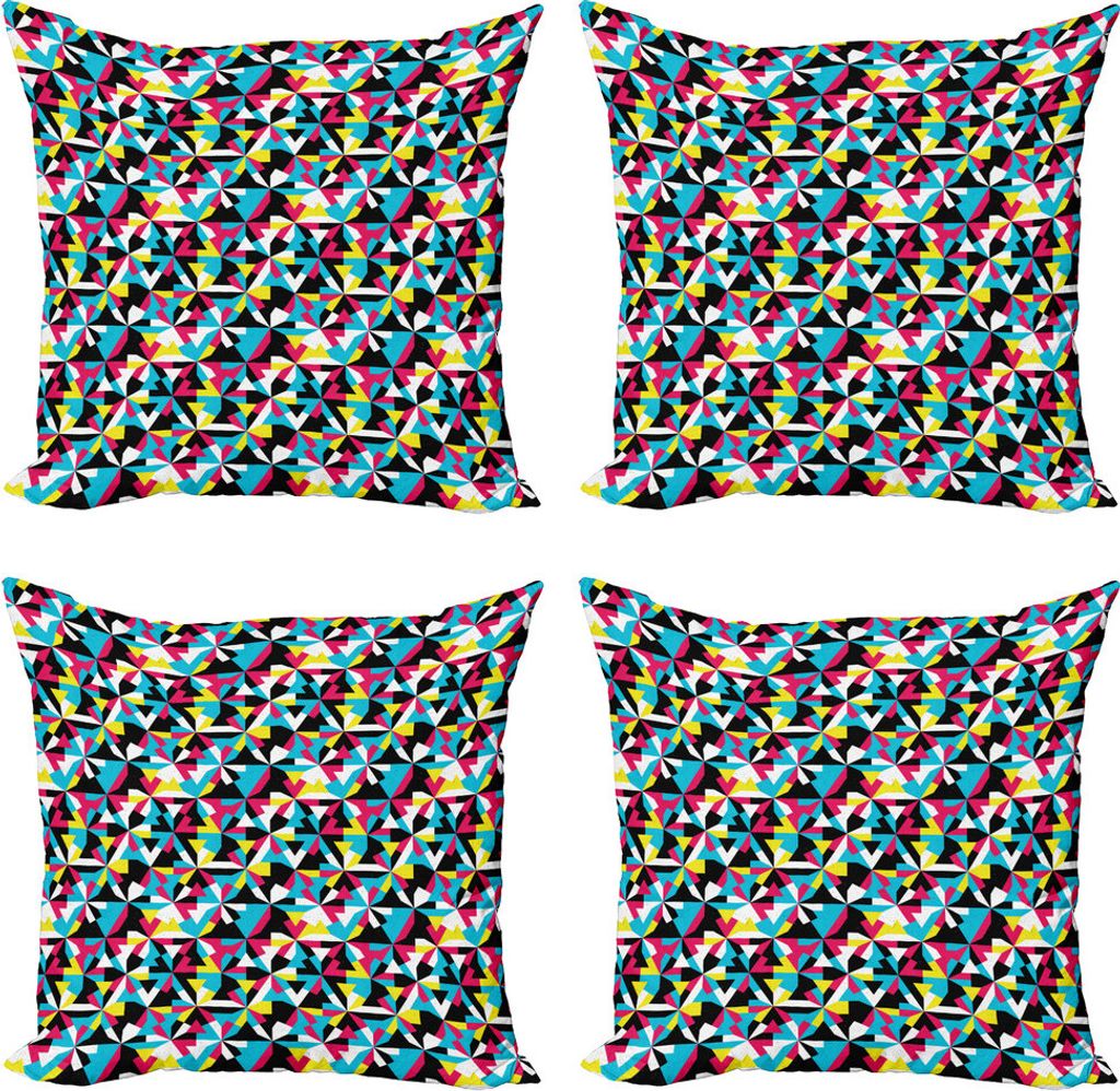 ABAKUHAUS Retro Kissenbezug Set (4 Stück), Sechziger-Art inspirierte Motive, Moderner Doppelseitiger Digitaldruck, 40 cm x 40 cm, Mehrfarbig