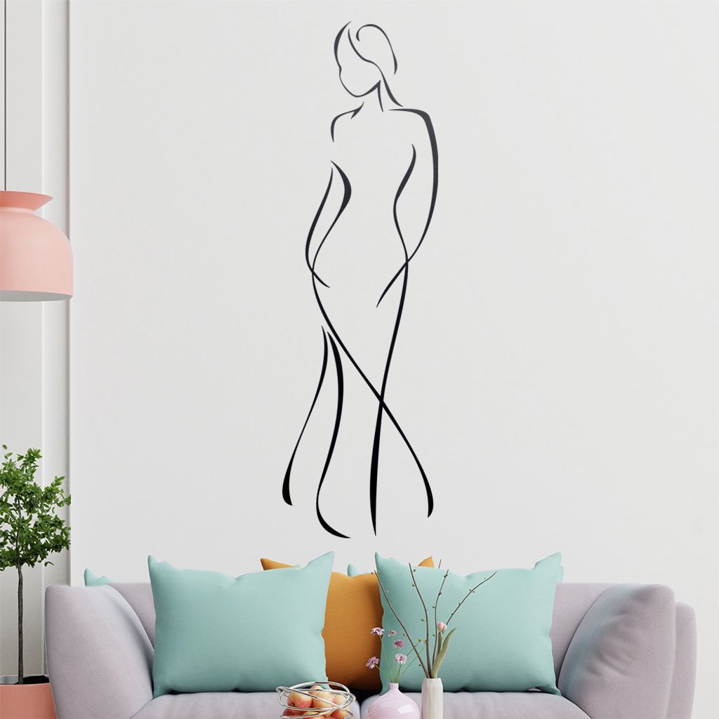 Dame im Kleid - Linien Wandtattoo in 6 Größen - Wandaufkleber Wall Sticker - Dekoration, Küche, Wohnzimmer, Schlafzimmer, Badezimmer