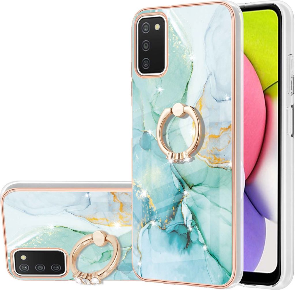 Galaxy A03S Marmor Handyhülle mit 360 Grad Ring Ständer Ultra Dünn Soft TPU Bumper Anti-kratzt Schutzhülle für Samsung Galaxy A03S Grün