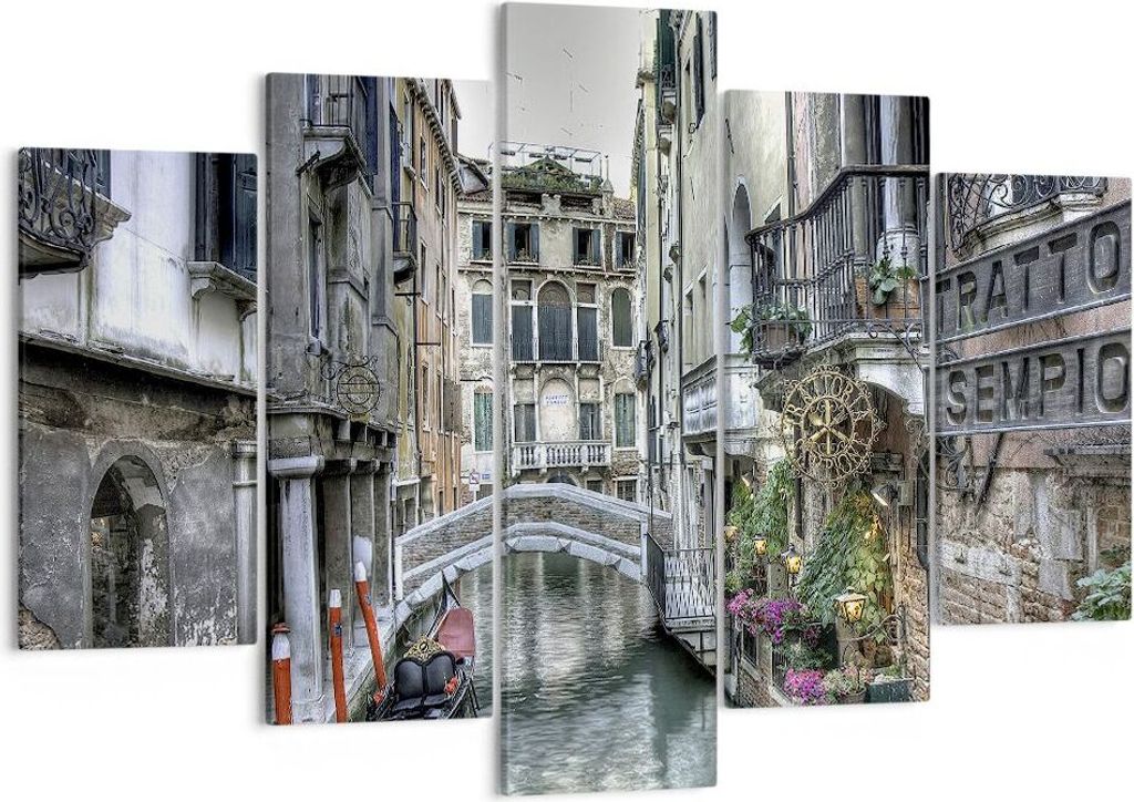 Bild auf Leinwand - Leinwandbild - Venedig Brücke Wasser - 150x100cm - Wand Bild - Wanddeko - Leinwanddruck - Bilder - Kunstdruck - Wanddekoration...