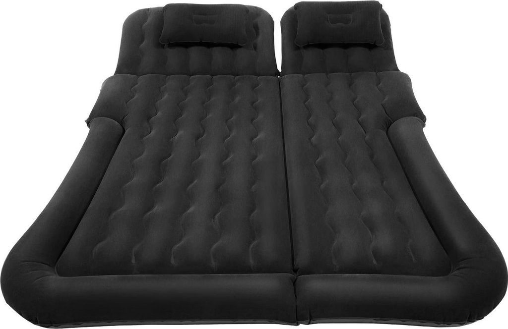Universelles faltbares Luftbett, Auto-Rücksitz-Matratzen-Set, beflockte Luftmatratze mit Pumpe und Kissen, schwarz