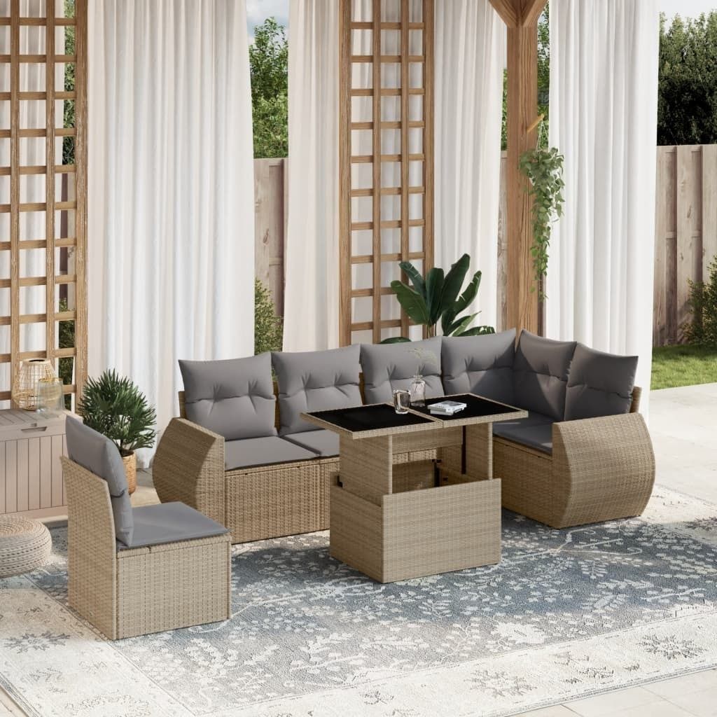 Maison Exclusive - 7-tlg. Garten-Sofagarnitur mit Kissen Beige Poly Rattan