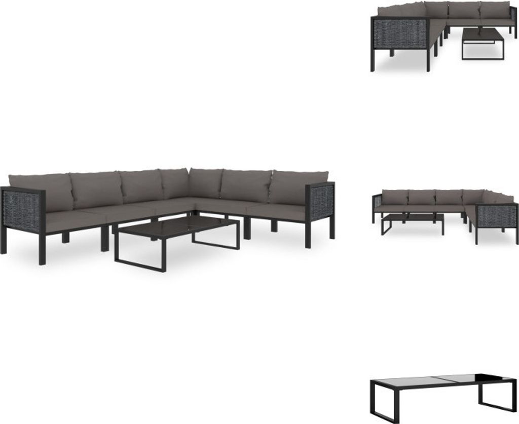 vidaXL 7-tlg. Garten-Lounge-Set mit Auflagen Poly Rattan Anthrazit - Gartenmöbel-Sets
