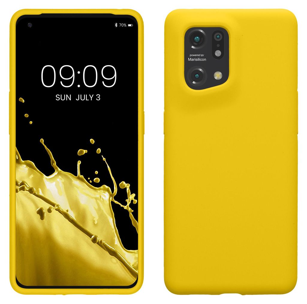 kwmobile Handyhülle für Oppo Find X5 (5G) Hülle - Case Silikon - Kabelloses Laden - Schutzhülle Cover in Strahlend Gelb