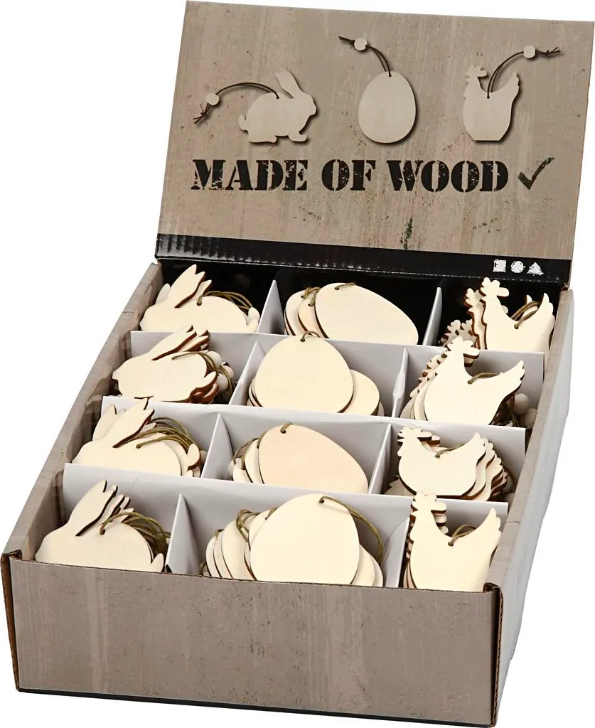 Figurines bois 6 cm lapin poule œuf 200 unités pour déco créative
