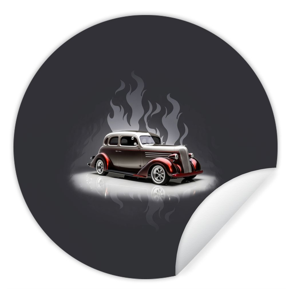 MuchoWow Runde Wandtattoo - Wandsticker Tapete Aufkleber Auto - Weiß - Flammen - Vintage Ø 80 cm Selbstklebend und Repositionierbar - Wandaufkl...