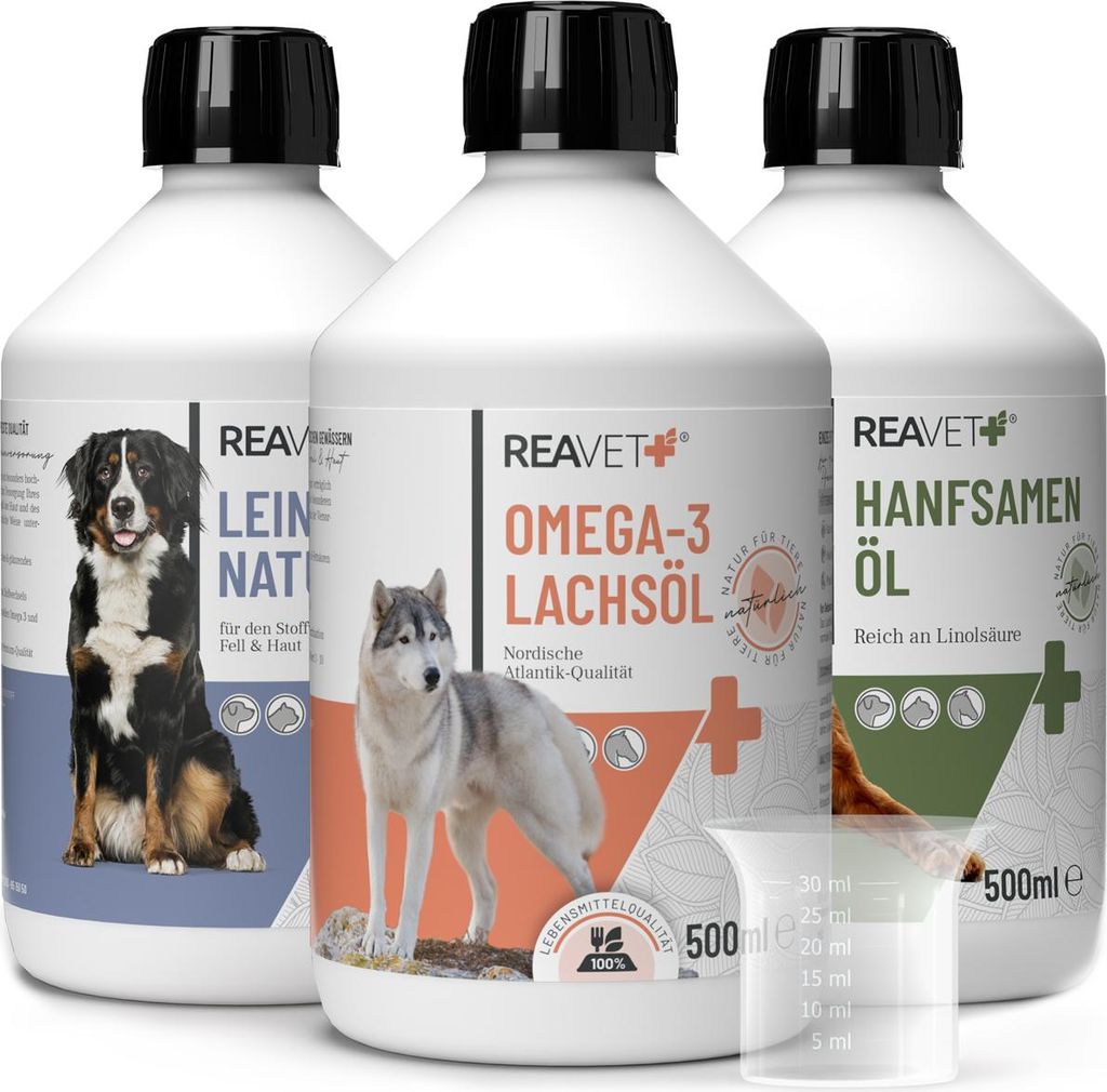 REAVET Futteröl für Hunde, 3×500 ml – BARF Öl Set mit Produktbild 