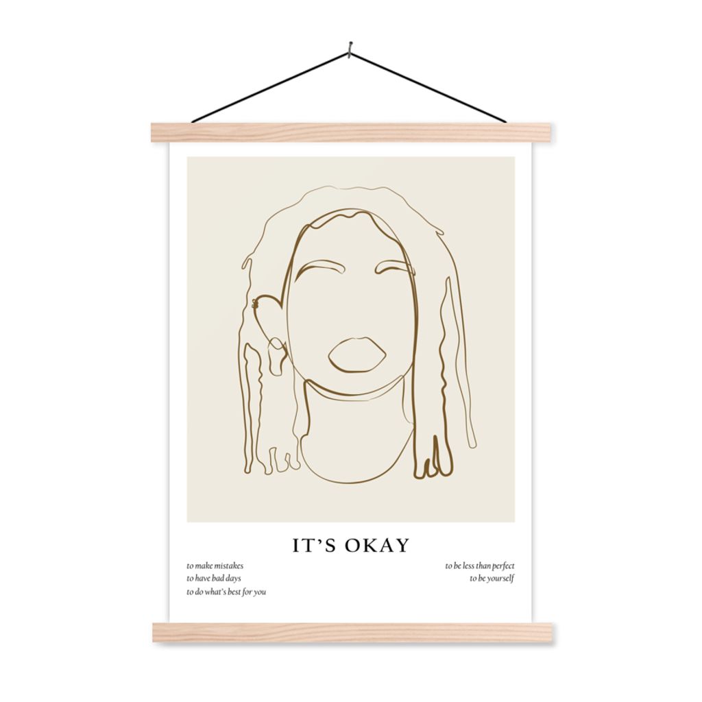 MuchoWow Textilposter Frauen - Text - Strichzeichnungen - Zitate 40x53 cm mit holzfarbenen Rahmen - Schlafzimmer