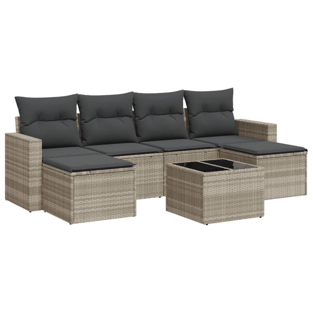 "2026 Aktion" 7-tlg. Garten-Lounge-Set - elegantes Design - Sitzgruppe/Gartengarnitur - mit Kissen Hellgrau Poly Rattan - Terassenmöbel NeuMöbel6...