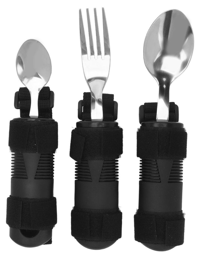 Adaptives Besteckset mit rutschfestem Griff für Menschen mit Halbseitenlähmung, Gabel- und Löffelset für Senioren