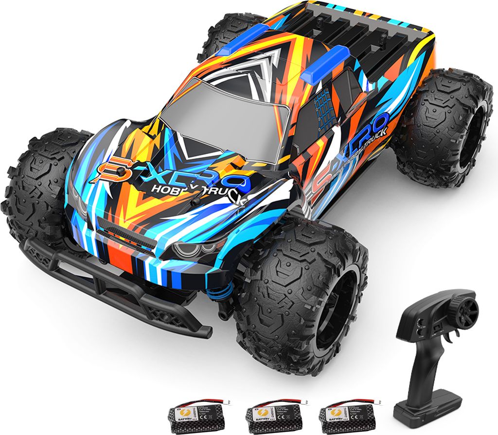 Ferngesteuertes Auto, Massstab 1:22, 2,4 GHz ferngesteuerter Pickup fuer Kinder, Jungen, 30 km/h, Allradantrieb, Hochgeschwindigkeitsauto mit 3 Bat...