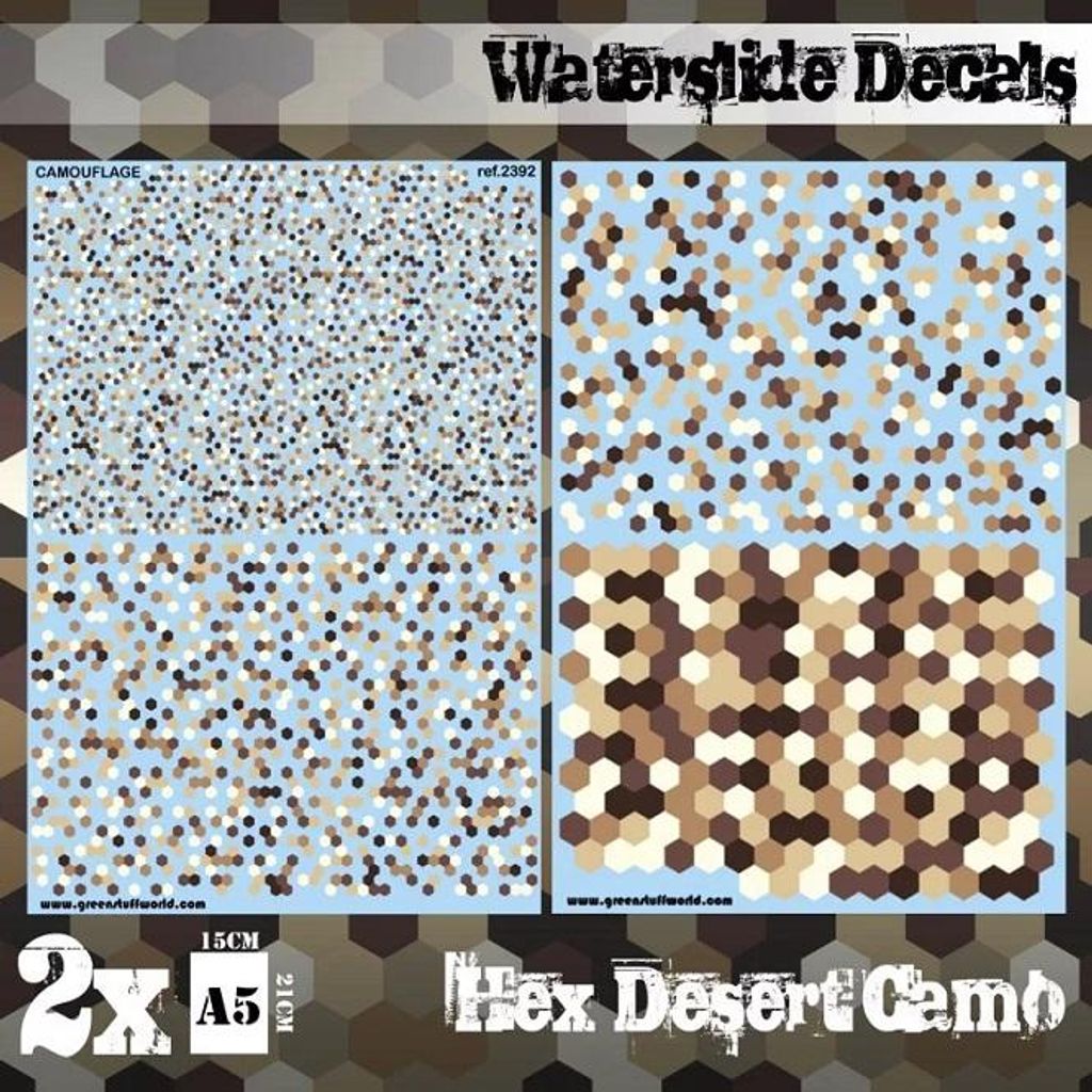 Green Stuff World GSW2392 - Waterslide Decals - Hex Desert Camo - Neu
